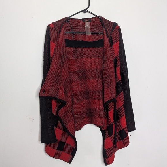 Dex Red & Black Plaid Draped Cardigan Jacket | Size Small - Picture 2 of 7